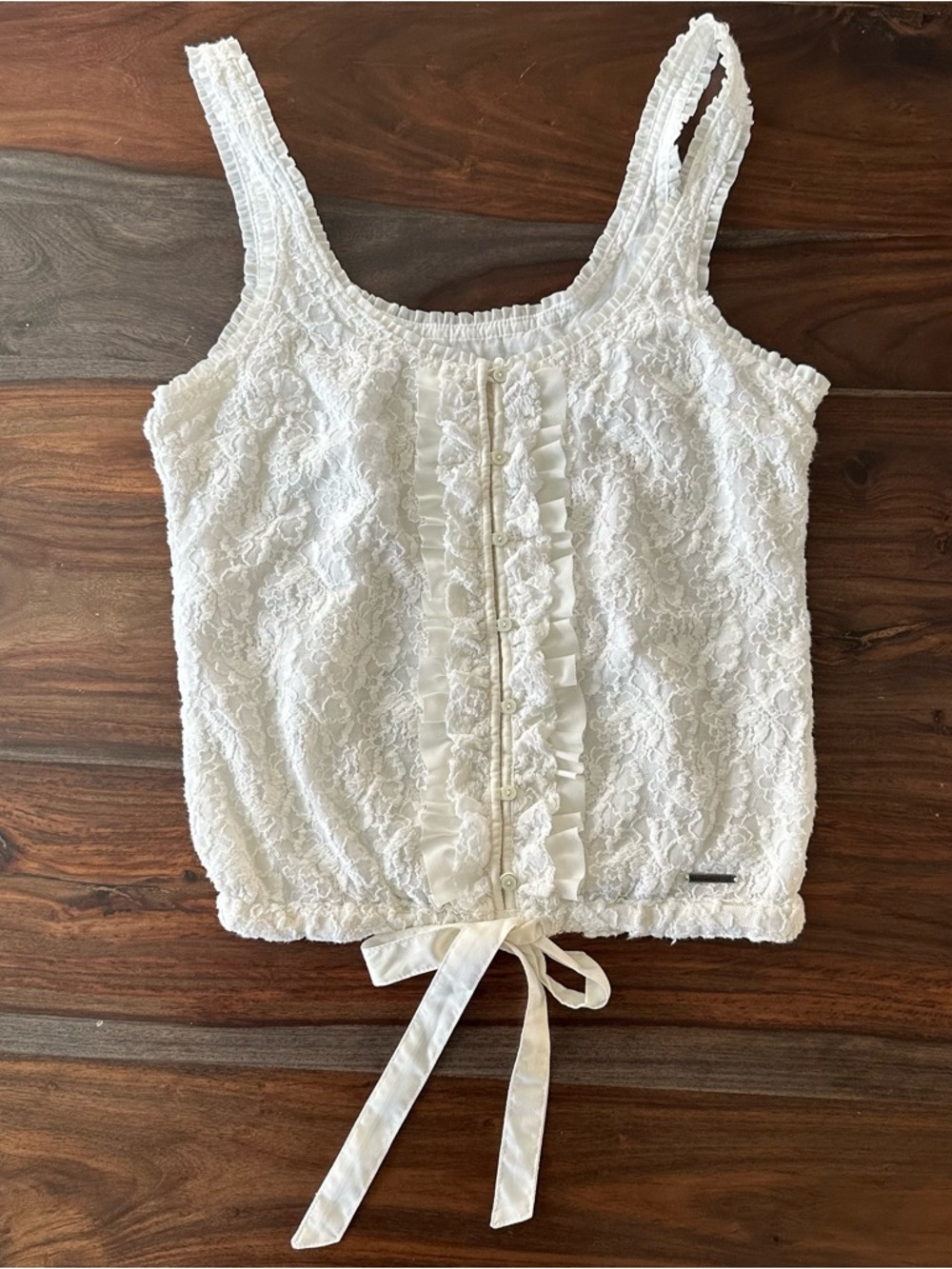 Abercrombie & Fitch White Lace Ruffle Tie-Hem Tank